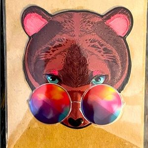 Grizzly Bear with hippie sunglasses large vinyl sticker 3D look